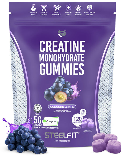 SteelFit Creapure Creatine Monohydrate Gummies for Men & Women - Concord Grape | 120 Gummies BritishVita | Premium UK Vitamins & Wellness Supplements