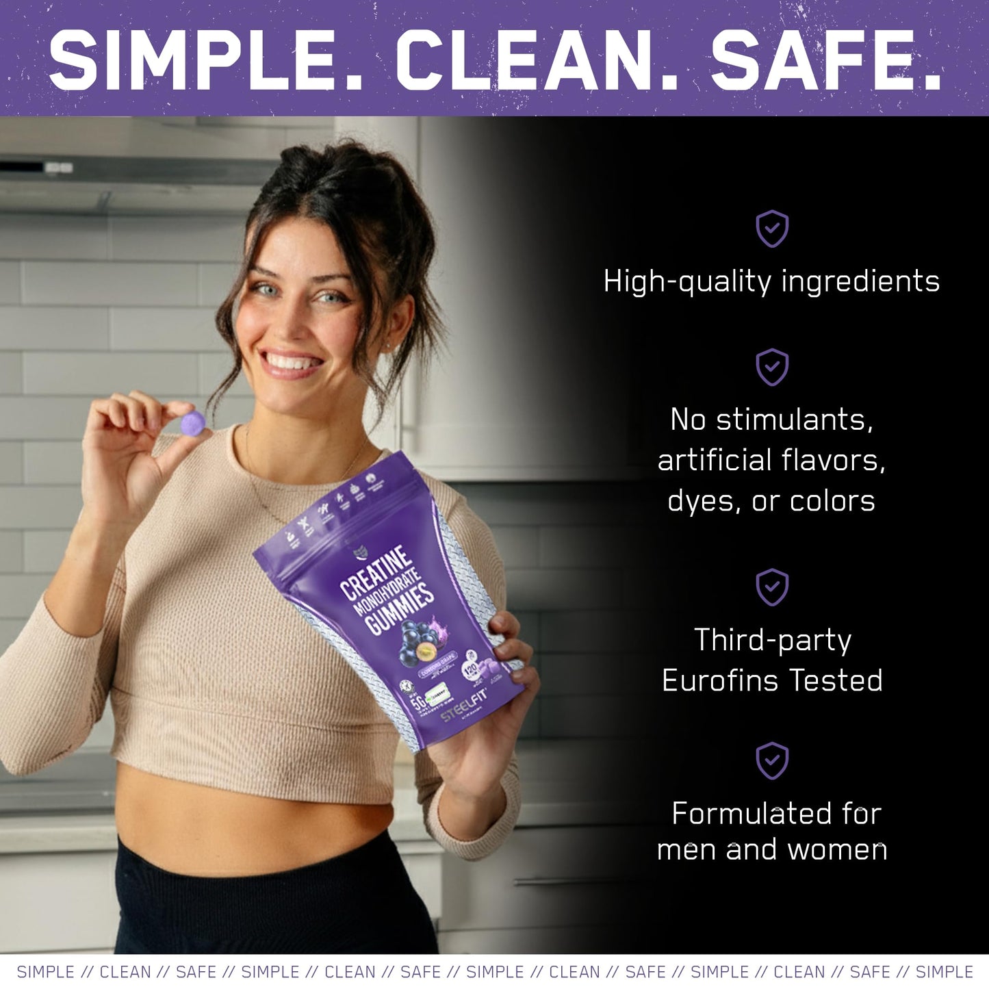 SteelFit Creapure Creatine Monohydrate Gummies for Men & Women - Concord Grape | 120 Gummies