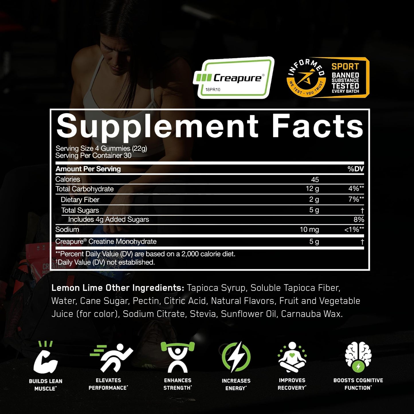 SteelFit Creapure Creatine Monohydrate Gummies – Lemon Lime (120 Gummies) for Muscle Gain, Brain Health & Strength