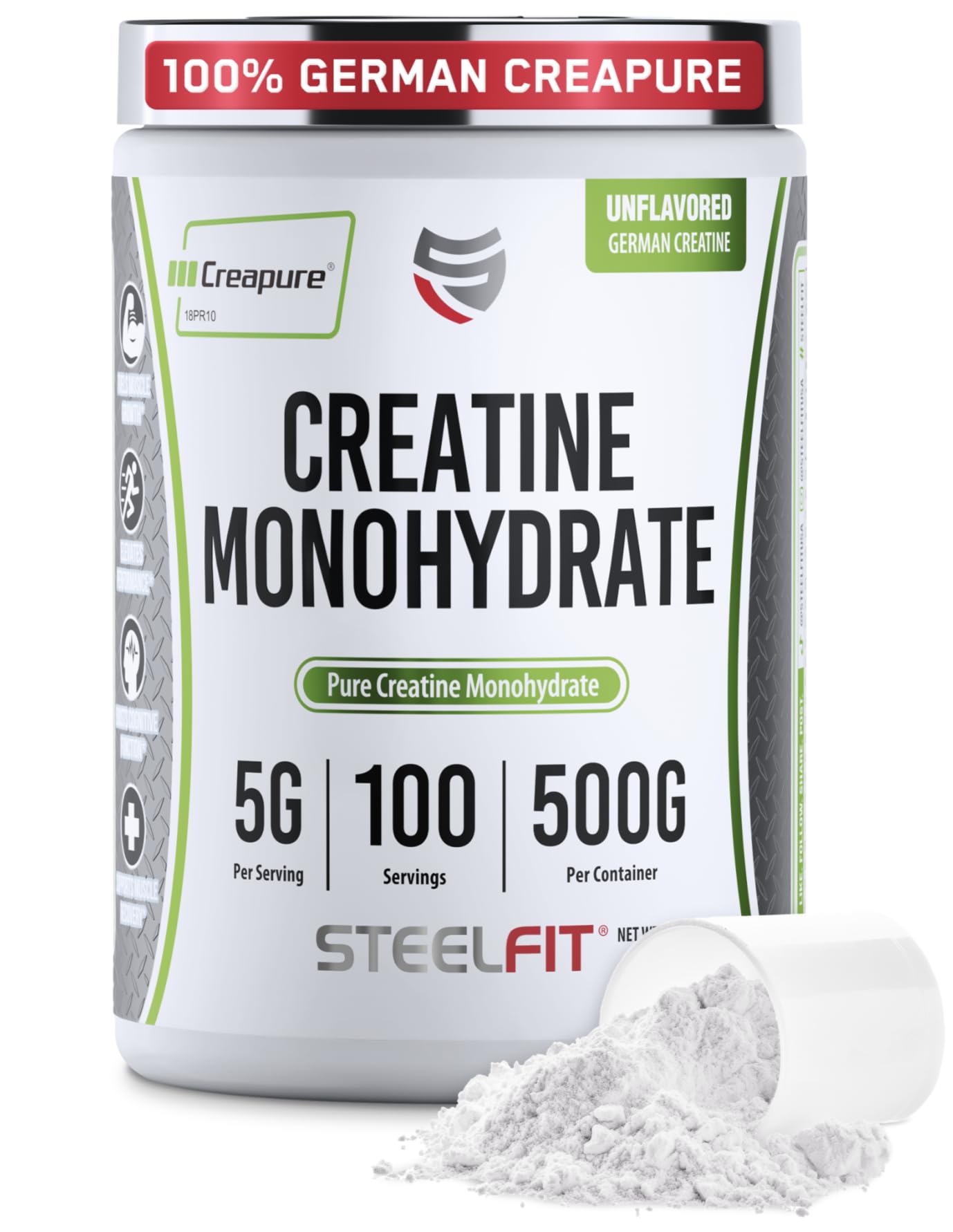 SteelFit Creapure Creatine Monohydrate Powder - Unflavored, German Micronized Creatine
