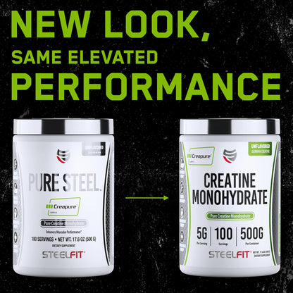 SteelFit Creapure Creatine Monohydrate Powder - Unflavored, German Micronized Creatine