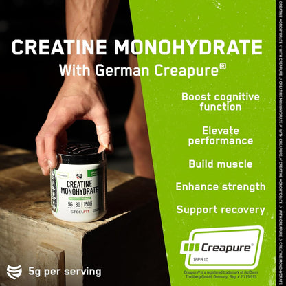 SteelFit Creapure Creatine Monohydrate Powder - Unflavored, German Micronized Creatine