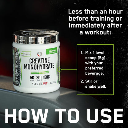SteelFit Creapure Creatine Monohydrate Powder - Unflavored, German Micronized Creatine