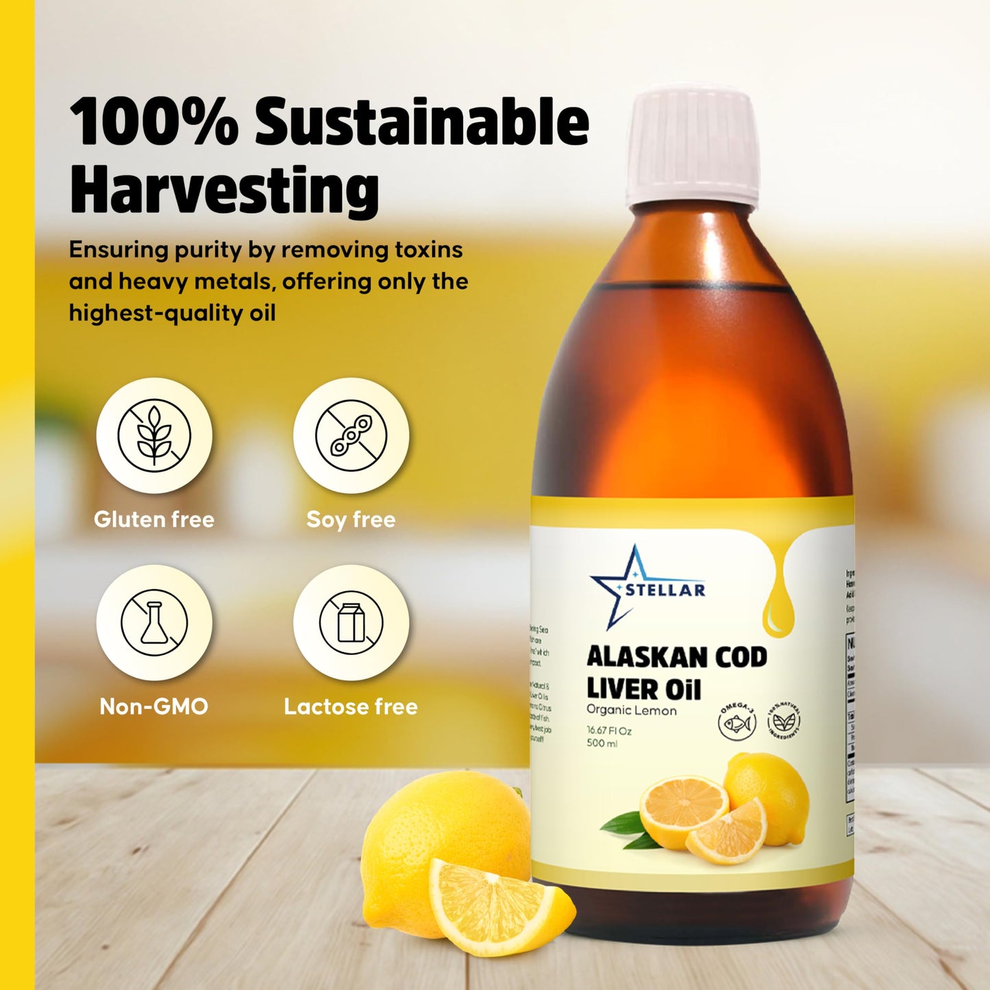 Stellar Alaskan Cod Liver Oil - Organic Lemon, 16.67 oz | Wild-Caught
