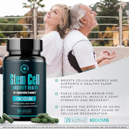 Premium Stem Cell Supplements 1,000mg (360 Caps) – Immunity, Joint Support & Anti-Aging | Spirulina & Chlorella