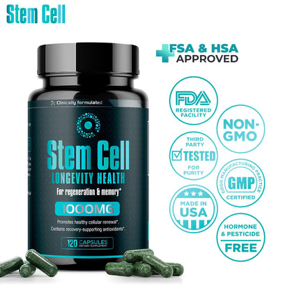 Premium Stem Cell Supplements 1,000mg (360 Caps) – Immunity, Joint Support & Anti-Aging | Spirulina & Chlorella