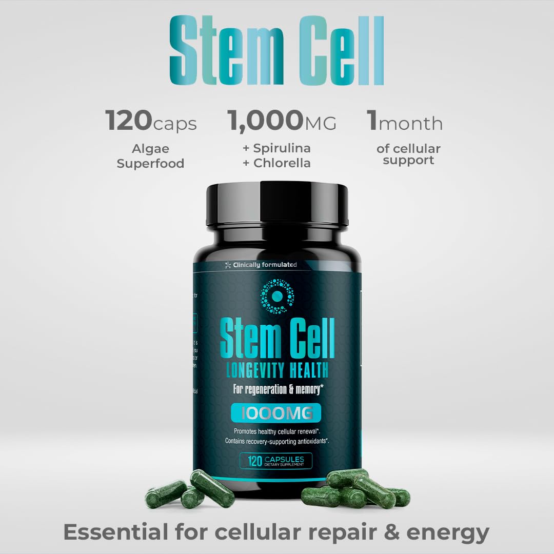 Premium Stem Cell Supplements 1,000mg (360 Caps) – Immunity, Joint Support & Anti-Aging | Spirulina & Chlorella