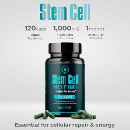 Premium Stem Cell Supplements 1,000mg (360 Caps) – Immunity, Joint Support & Anti-Aging | Spirulina & Chlorella