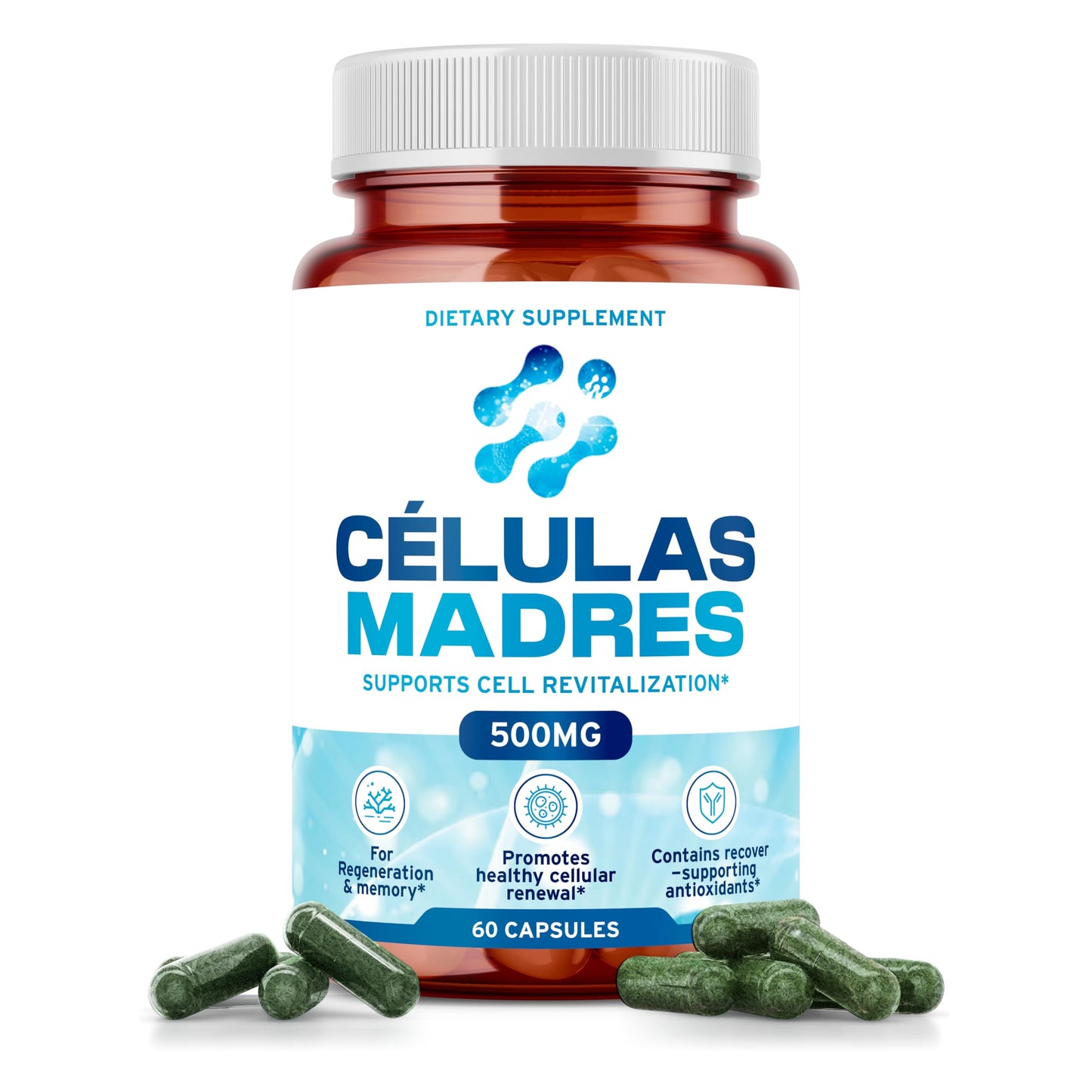 Stem Cell Supplements 500mg – Anti-Aging & Longevity (60 Caps) with Spirulina & Chlorella | Celulas Madre