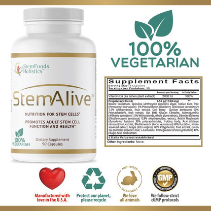 StemAlive - Promotes Stem Cell Nutrition, Function & Health, 90 Capsules, from 100% Natural Sources
