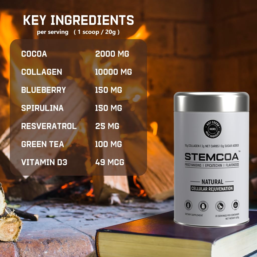 Stemcoa NCR1 - Natural Cellular Renewal & Rejuvenation | Collagen Powder, Milk Chocolate