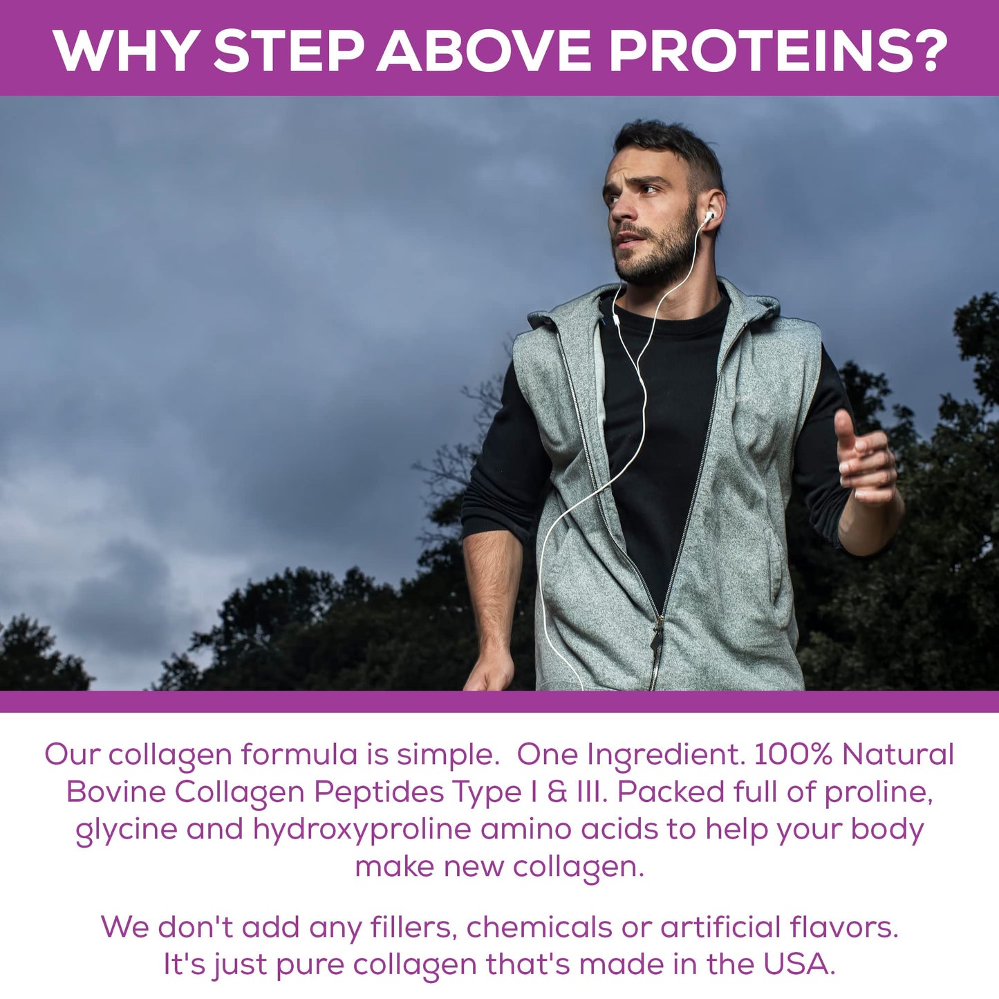 Step Above Proteins Original Collagen Peptides - 12 oz, 100% Natural Bovine Hydrolyzed Type I-III
