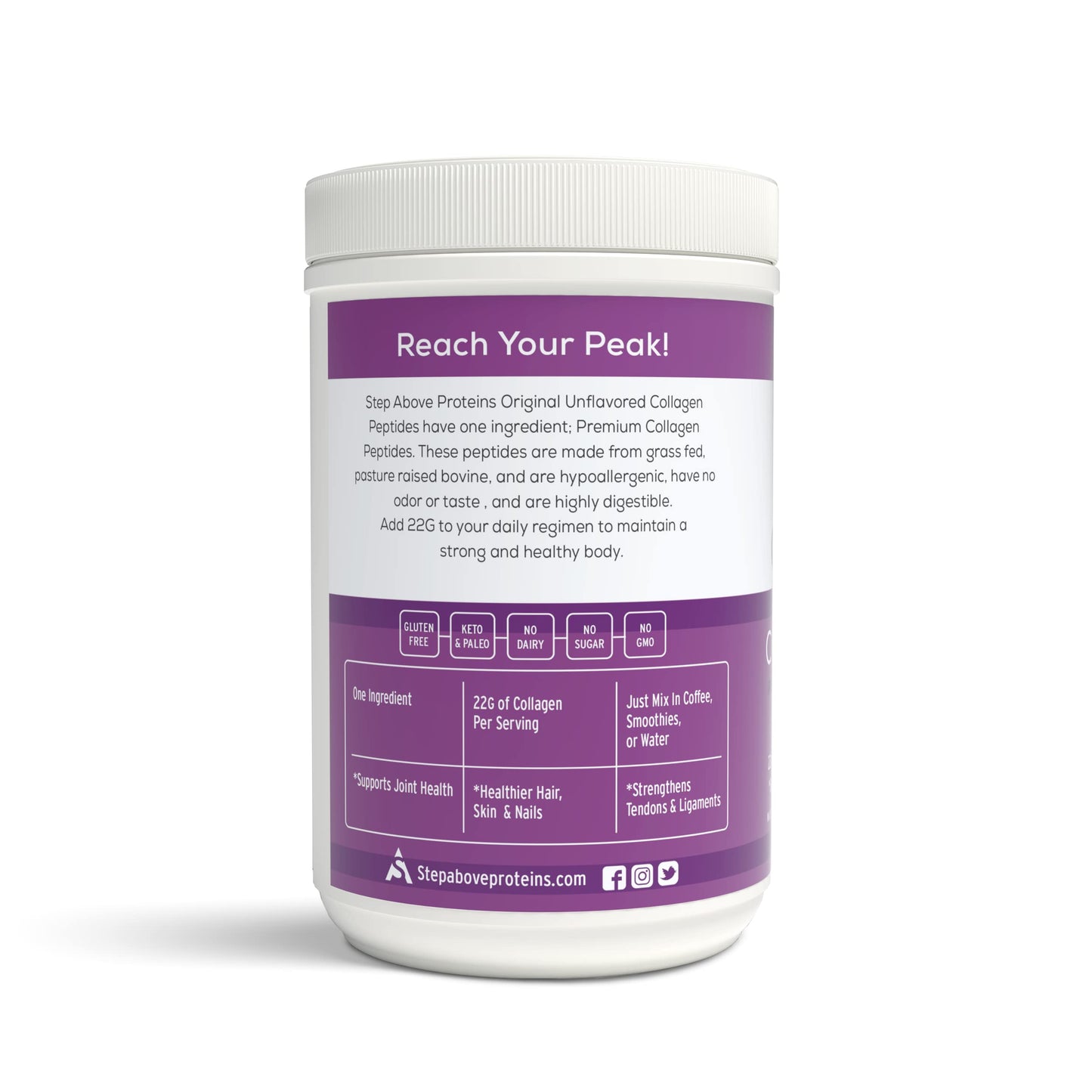Step Above Proteins Original Collagen Peptides - 12 oz, 100% Natural Bovine Hydrolyzed Type I-III