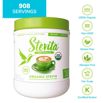 Stevita Organic Stevia – 16 oz (908 Servings) | Sugar-Free All-Natural Sweetener