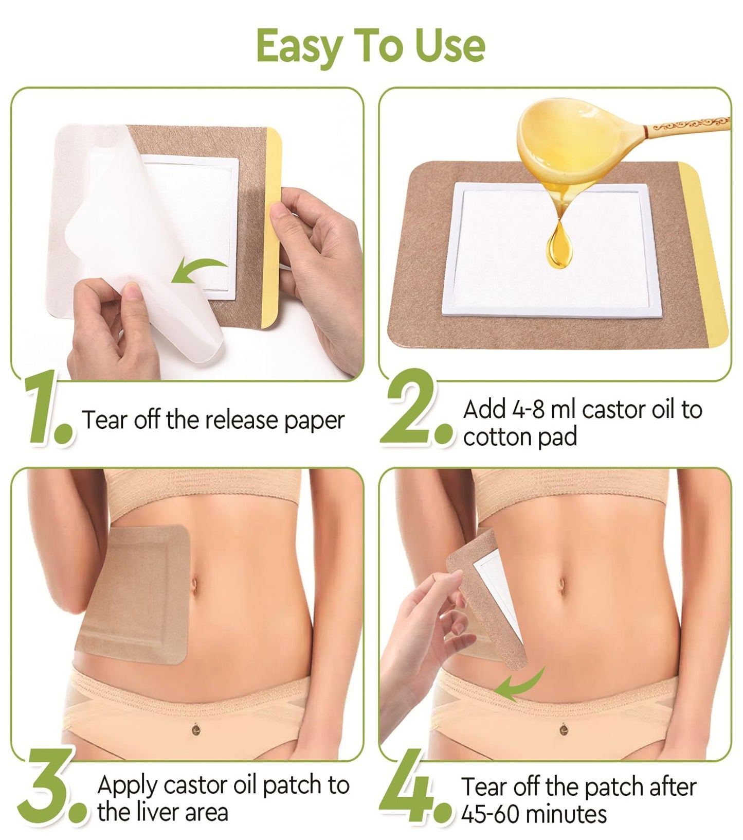 STFOCE 10pcs Castor Oil Pack Wrap – Self-Adhesive, Disposable Organic Cotton | Kahaki