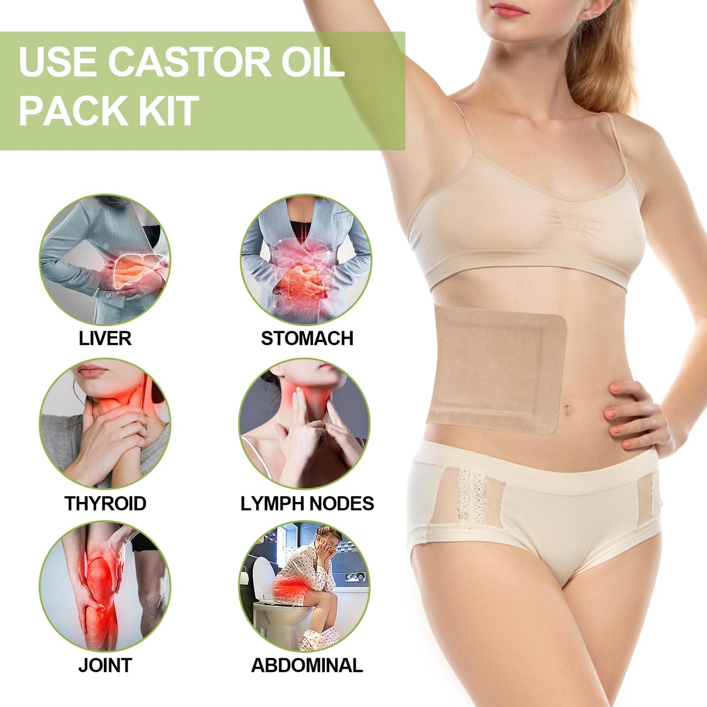 STFOCE 20pcs Castor Oil Pack Wrap – Self-Adhesive, No Leakage, 7.9 x 5.5 in