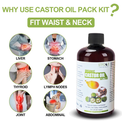 STFOCE Castor Oil Pack Wrap – Organic, Self-Adhesive, 7.9x5.5 in (Pack of 18)