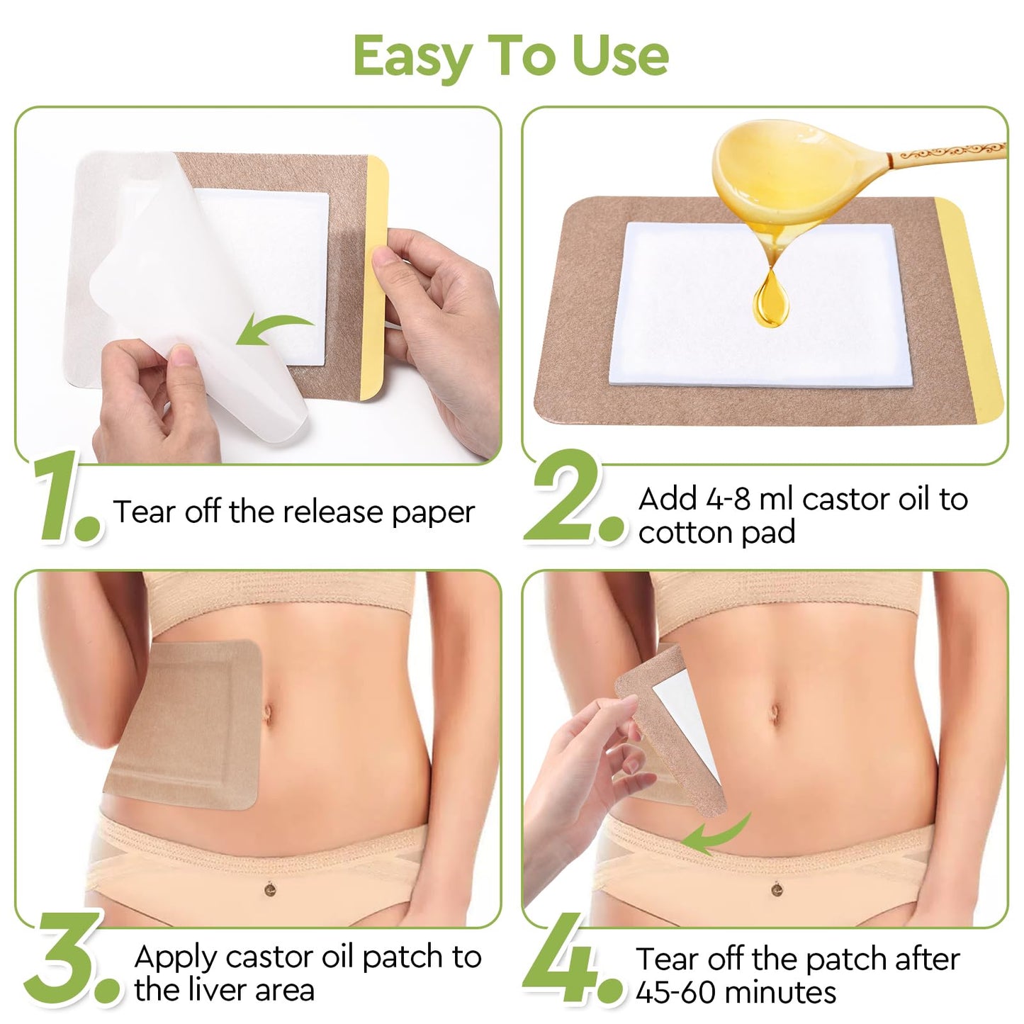 STFOCE Castor Oil Pack Wrap – Organic, Self-Adhesive, 7.9x5.5 in (Pack of 18)
