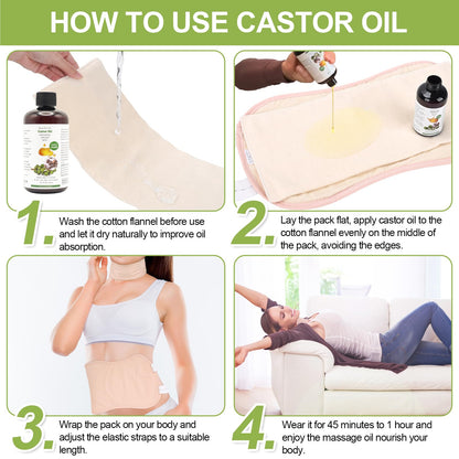 STFOCE Castor Oil Pack Wrap – Organic, Self-Adhesive, 7.9x5.5 in (Pack of 18)
