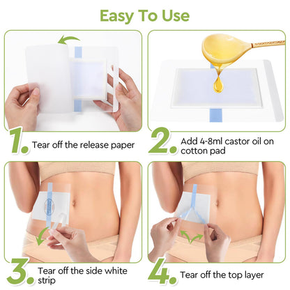 STFOCE 10pcs Castor Oil Pack Wrap – Gentle Self-Adhesive, Disposable Organic Cotton Pad with Flexible Silicone, No Leaks, No Irritation, Portable
