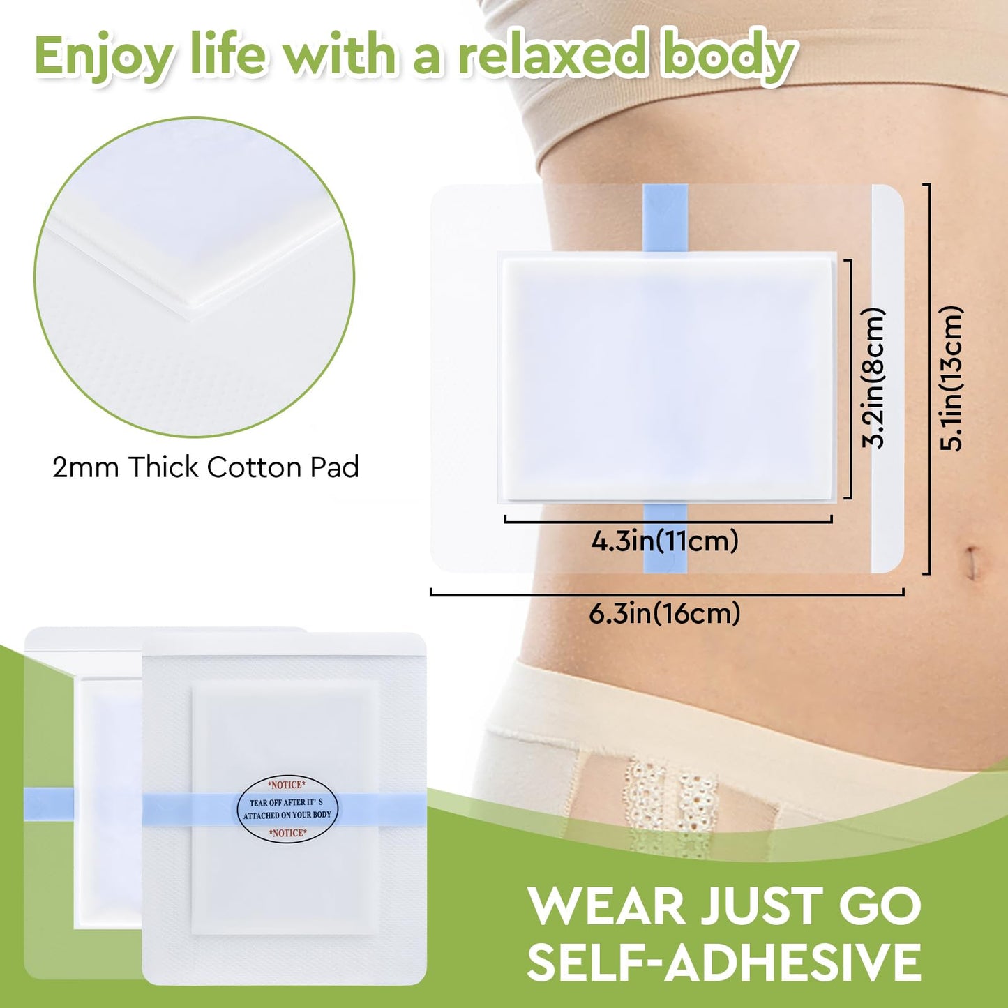 STFOCE 10pcs Castor Oil Pack Wrap – Gentle Self-Adhesive, Disposable Organic Cotton Pad with Flexible Silicone, No Leaks, No Irritation, Portable
