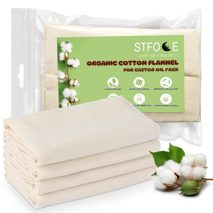 STFOCE 4-Piece Organic Cotton Flannel for Castor Oil Pack – Natural & Unbleached