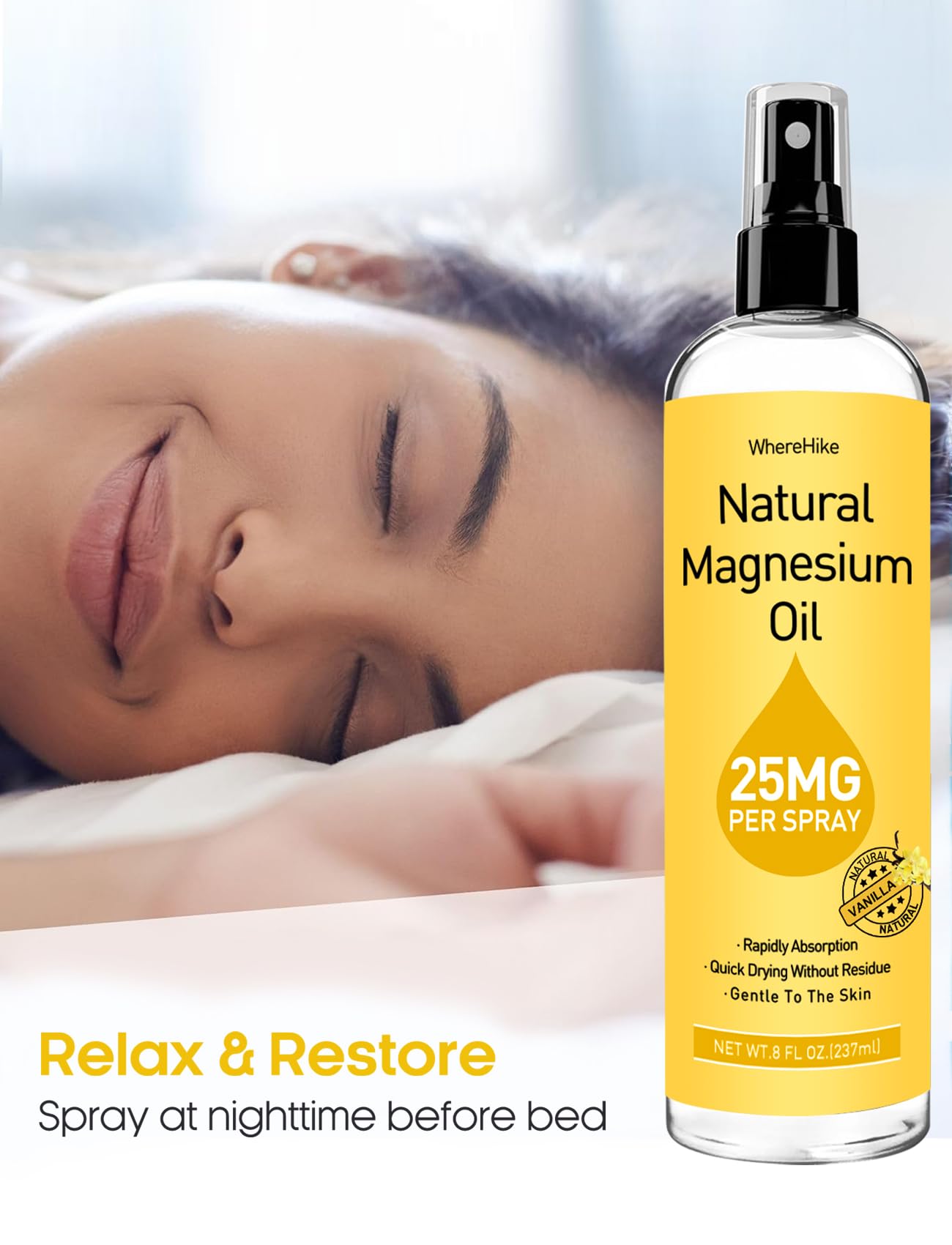 Stilip Magnesium Spray – Pure Magnesium Oil for Feet | Relax Muscles, Sleep Better, Vanilla