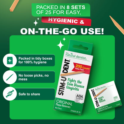 Stim-U-Dent Mint Dental Picks – 200 Interdental Wooden Picks (8x25)