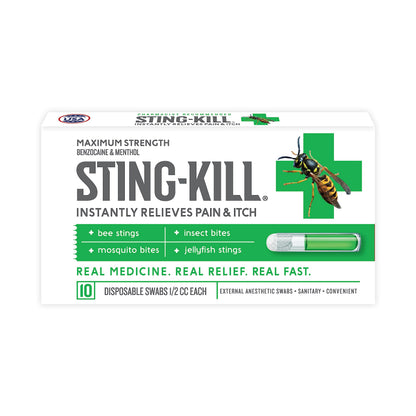 Sting-kill First Aid Anesthetic Swabs – Instant Pain & Itch Relief (10 Count)