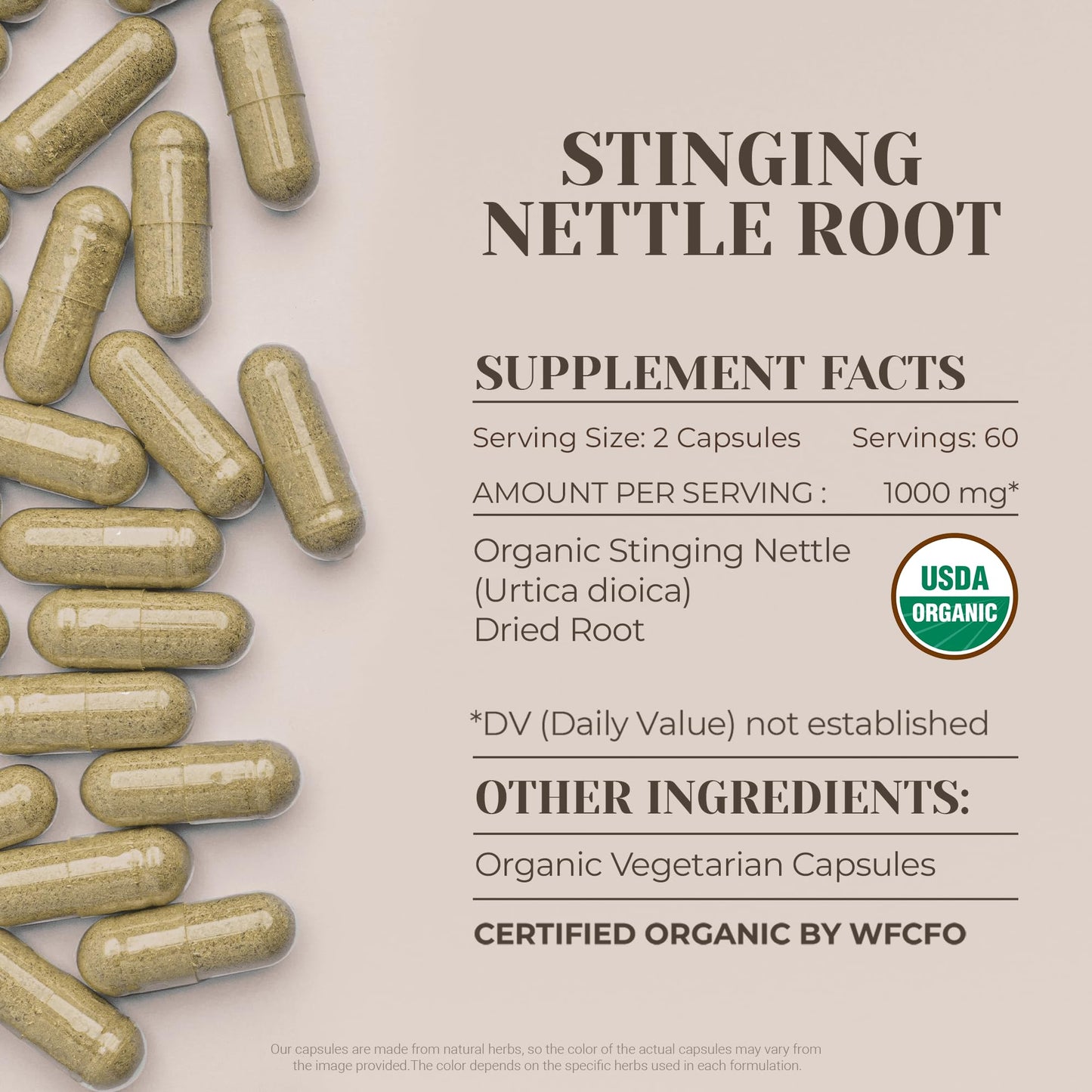 Stinging Nettle Root USDA Organic 120 Capsules | Urinary Health & Joint Support