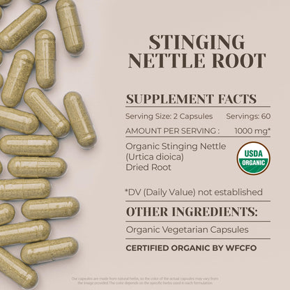 Stinging Nettle Root USDA Organic 120 Capsules | Urinary Health & Joint Support