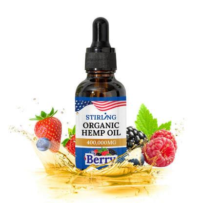 Stirling Organic Hemp Oil - 400,000mg Natural Berry Flavor - Enhances Sleep and Helps Reduce Discomfort - THC-Free, Non-GMO, Gluten-Free, High in Omega 3 6 9 - Premium U.S. Hemp Seed Oil