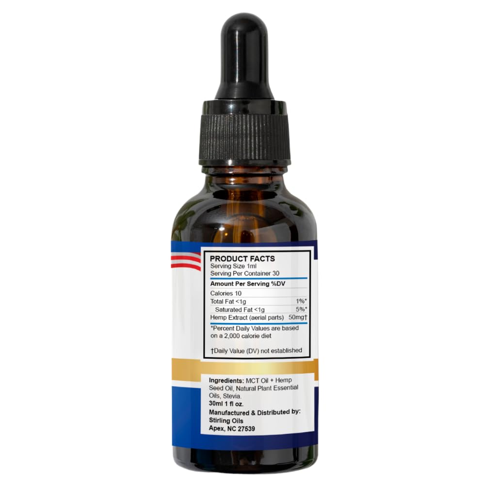 Stirling Organic Hemp Oil - 400,000mg Natural Berry Flavor - Enhances Sleep and Helps Reduce Discomfort - THC-Free, Non-GMO, Gluten-Free, High in Omega 3 6 9 - Premium U.S. Hemp Seed Oil