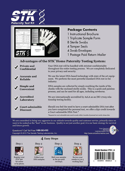 STK Paternity Test Kit – All Lab Fees Included, Free Return Mailer, 99.999% Accurate (2-Person)