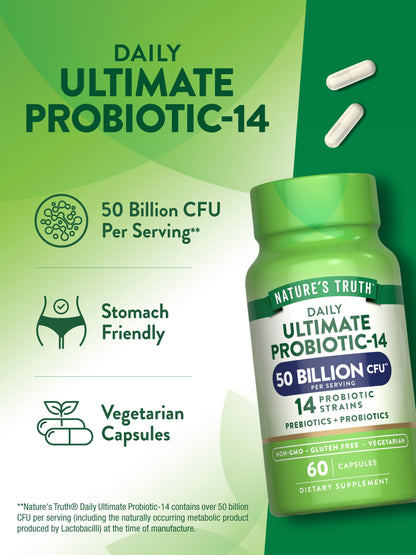 Nature's Truth Probiotic for Women and Men | 50 Billion CFU, 14 Strains, 60 Veg Capsules
