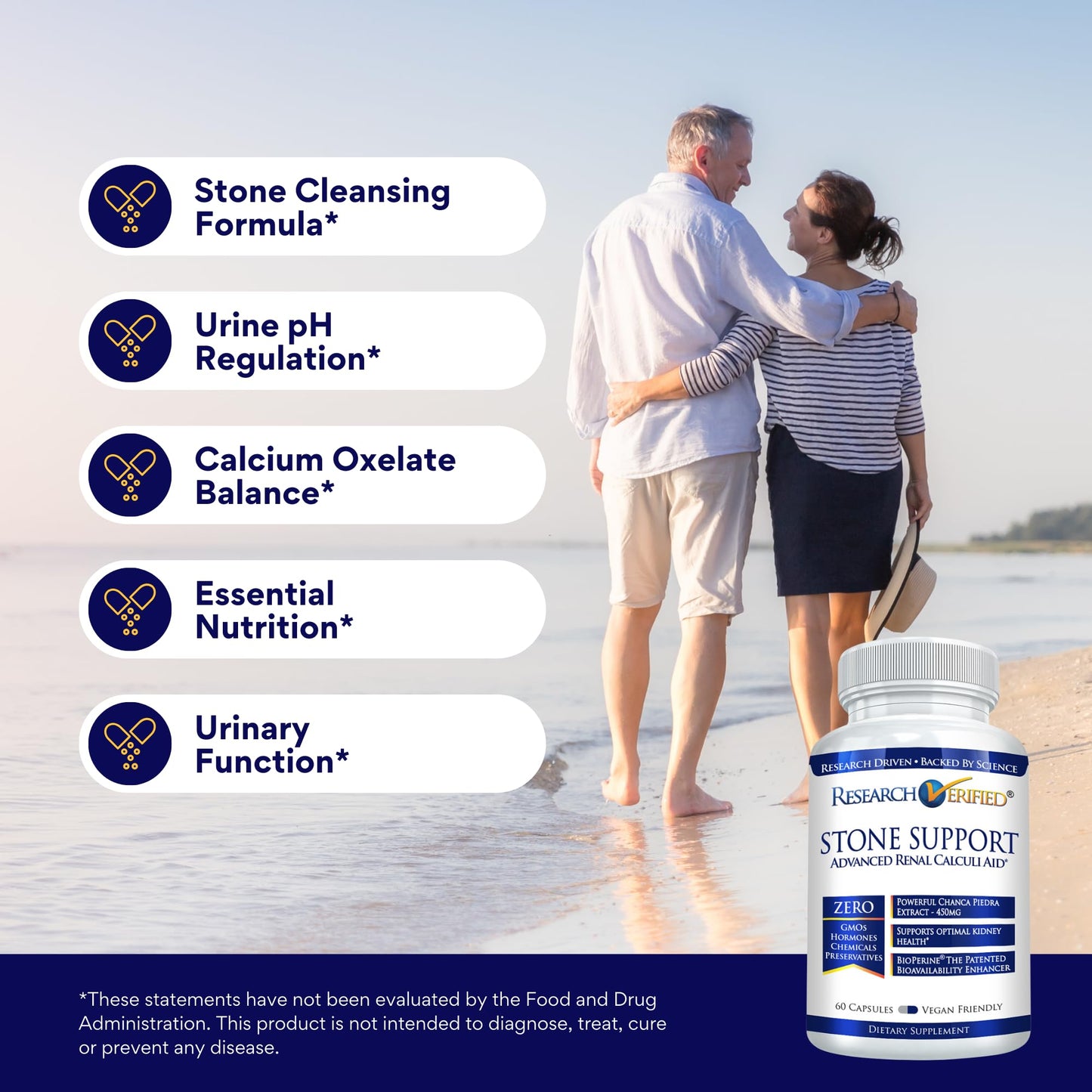 Research Verified Stone Support - Kidney Stone Defense | Chanca Piedra, Crataeva Nurvala, BioPerine | Vegan - 60 Capsules