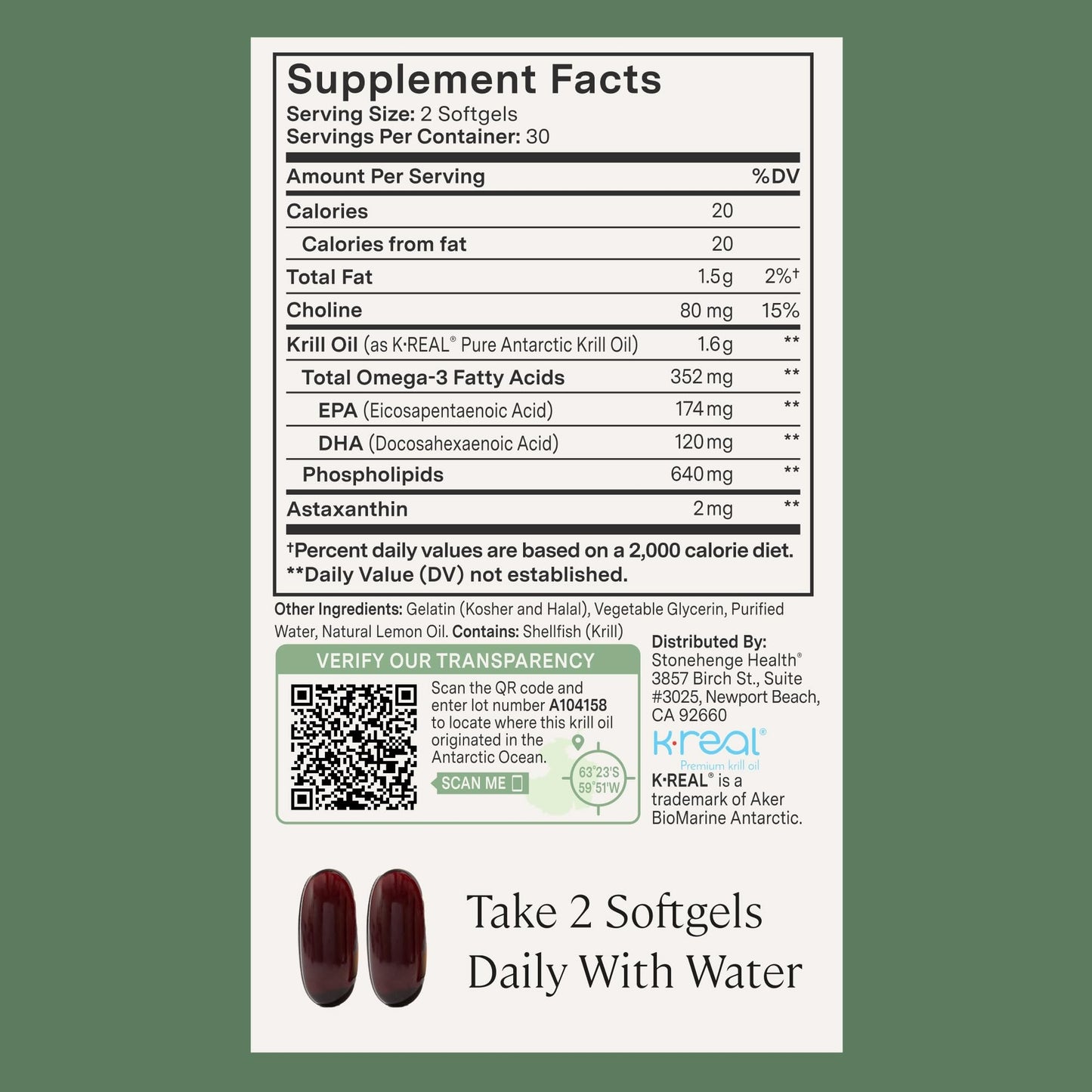 Stonehenge Health Dynamic Krill Oil 1600mg – Triple Strength Antarctic Omega-3 with EPA, DHA, Phospholipids & 2mg Astaxanthin – 60 Softgels