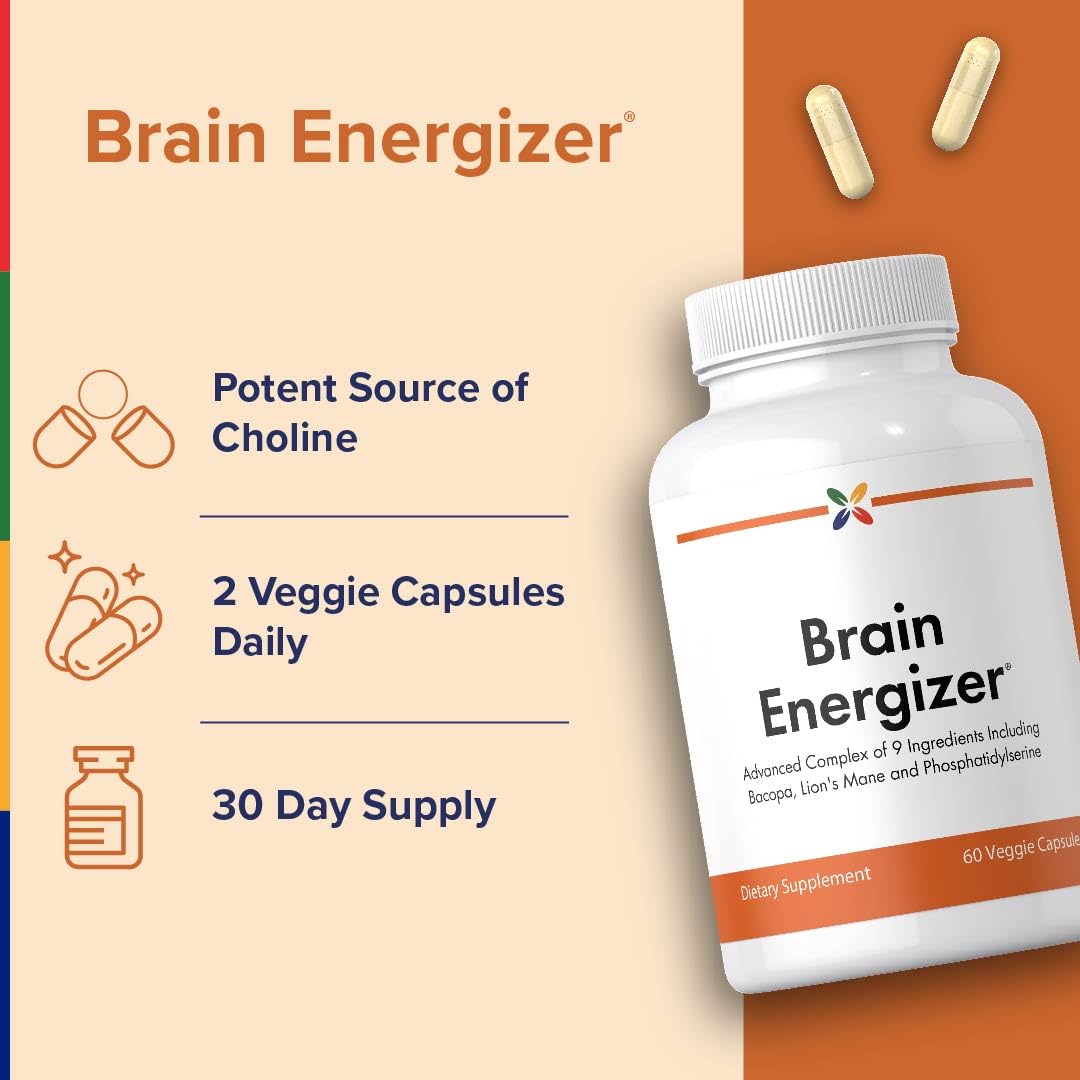 Stop Aging Now: Brain Energizer – 60 Veggie Caps | Advanced Complex with Lion's Mane, Bacopa & DMAE