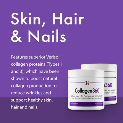 Stop Aging Now Collagen360 with Hyaluronic Acid – Collagen Peptides Powder for Hair, Nails & Skin (2.7 oz)