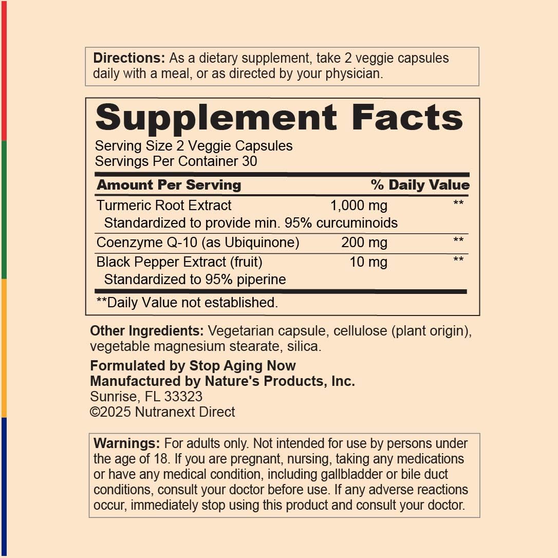 Stop Aging Now CoQ10 200mg – 60 Capsules | Antioxidant Curcumin Complex
