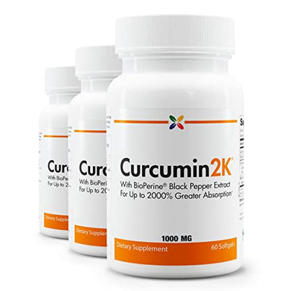 Stop Aging Now Curcumin2K with Bioperine – Brain & Heart Health, Antioxidants & Joint Support | Turmeric & Black Pepper Extract – 60 Vcaps (3 Bottle Pack)