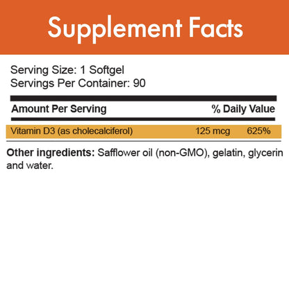 Stop Aging Now - D-Pure Vitamin D3 5000 IU (125 mcg) - 90 Softgels