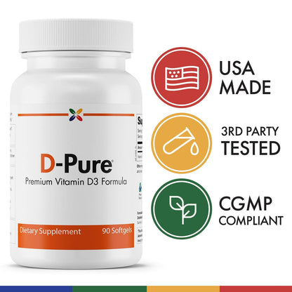 Stop Aging Now - D-Pure Vitamin D3 5000 IU (125 mcg) - 90 Softgels