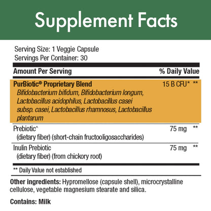 Stop Aging Now PurBiotic 15B CFU PROWPT – Probiotic with Prebiotics, 30 Veggie Caps