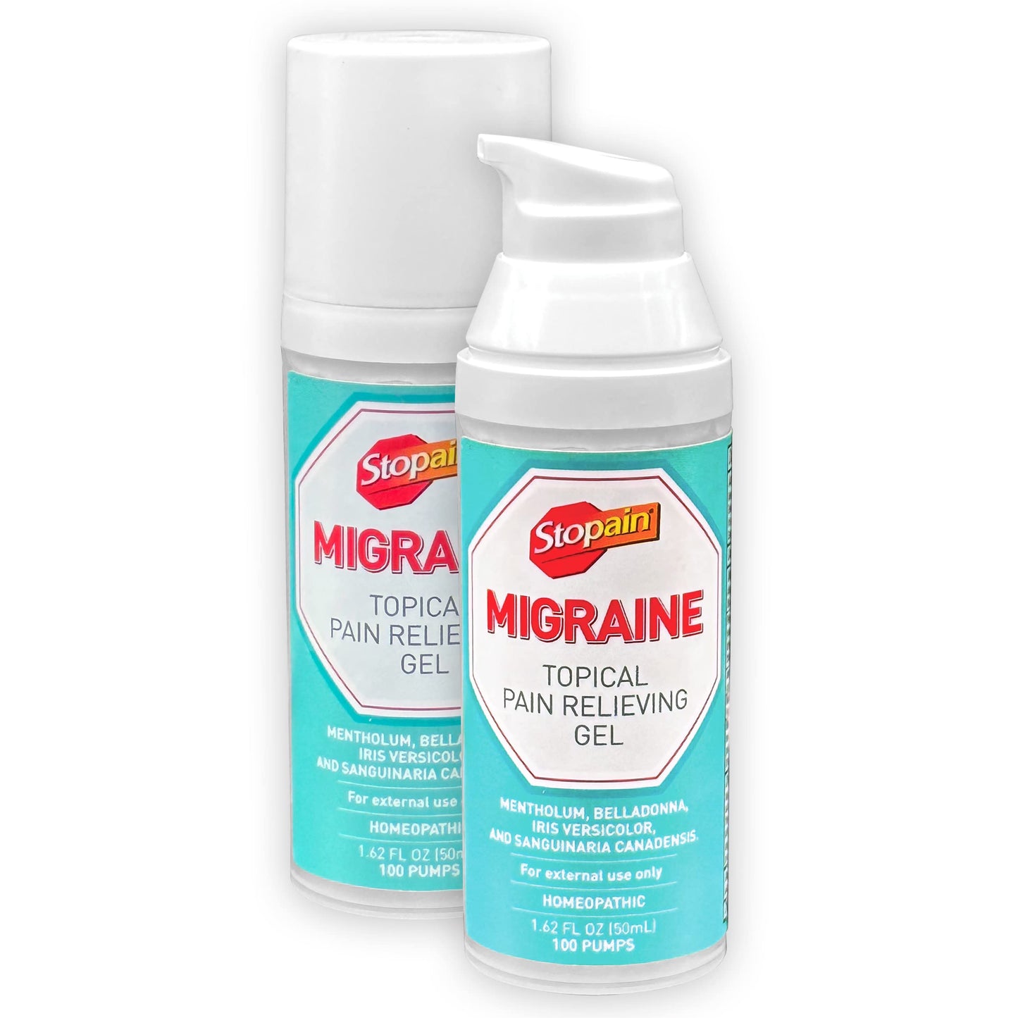 Stopain Migraine Pain Relief Gel Pump – 2 Pack, USA Made, Fast-Acting Topical Relief