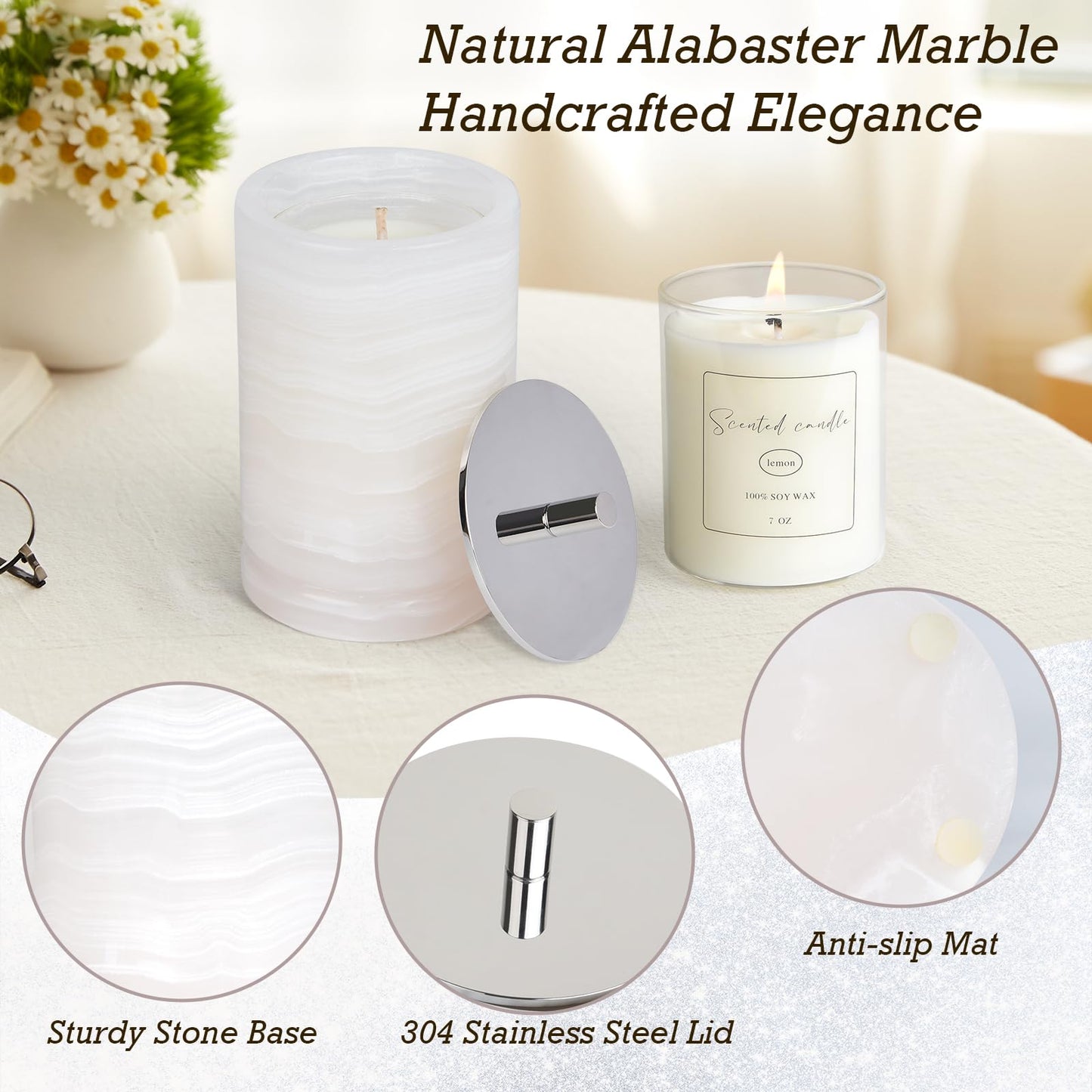 Story of Stone Refillable Marble Candle — Lemon & Vanilla Soy Wax with Glass Inserts
