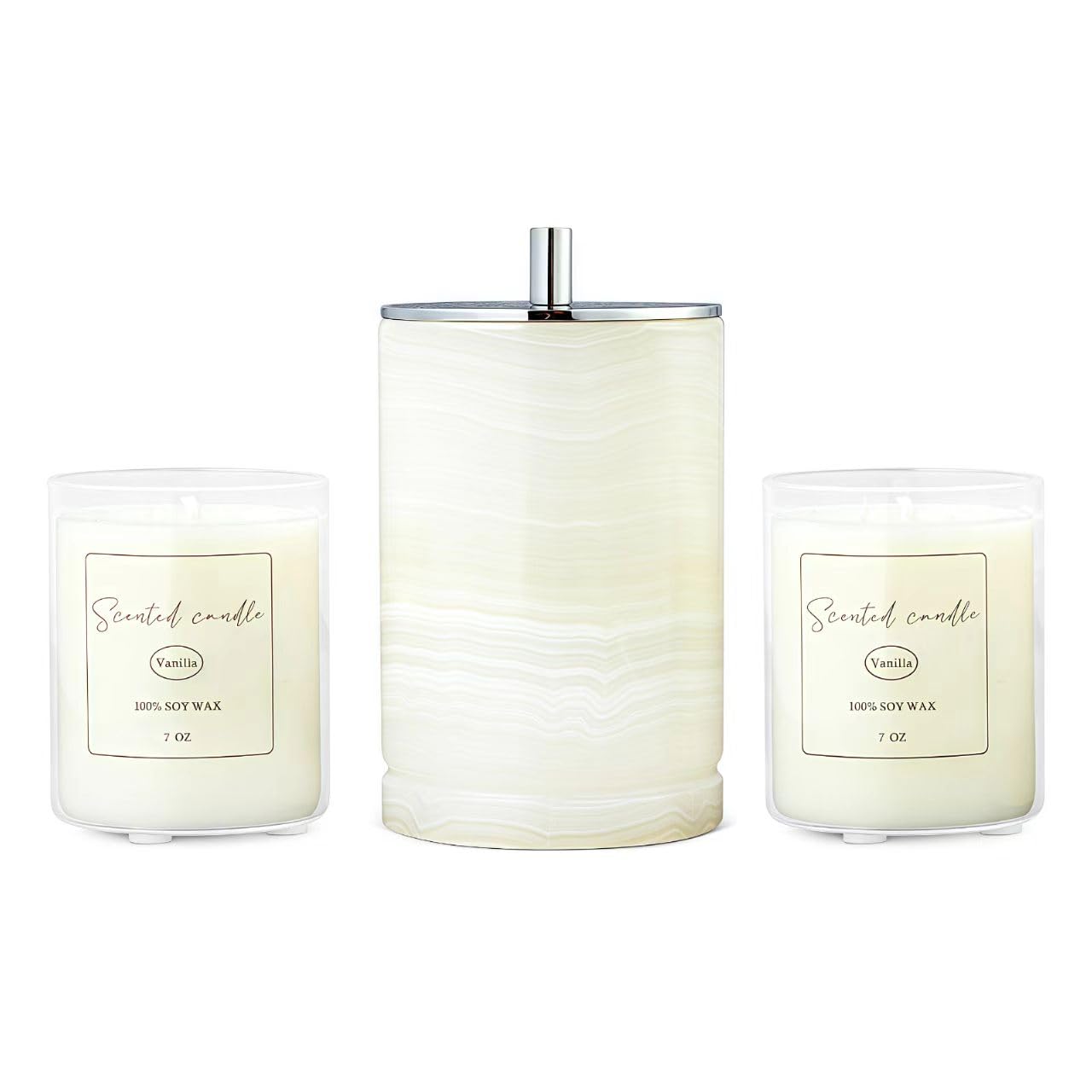 Story of Stone Refillable Marble Candle — Lemon & Vanilla Soy Wax with Glass Inserts