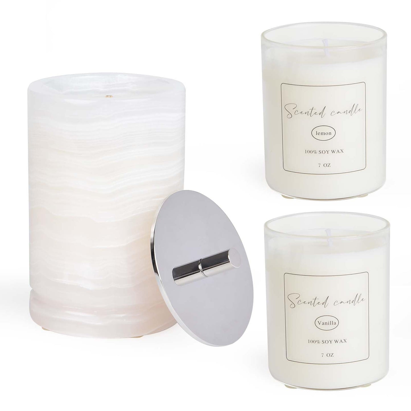 Story of Stone Refillable Marble Candle — Lemon & Vanilla Soy Wax with Glass Inserts