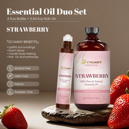 Strawberry Essential Oil 4oz Bottle + 0.34oz Roll-On | Aromatherapy