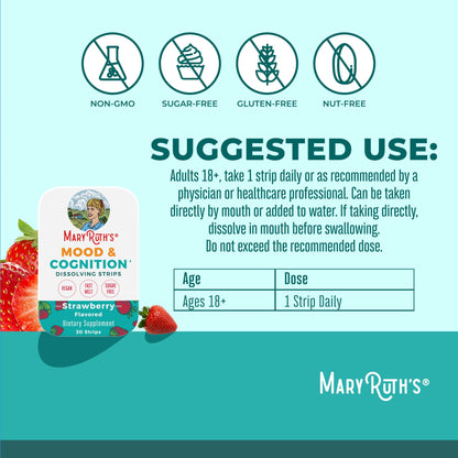 Mood & Cognition Dissolving Strips by MaryRuth's – B Vitamins, Saffron, Strawberry